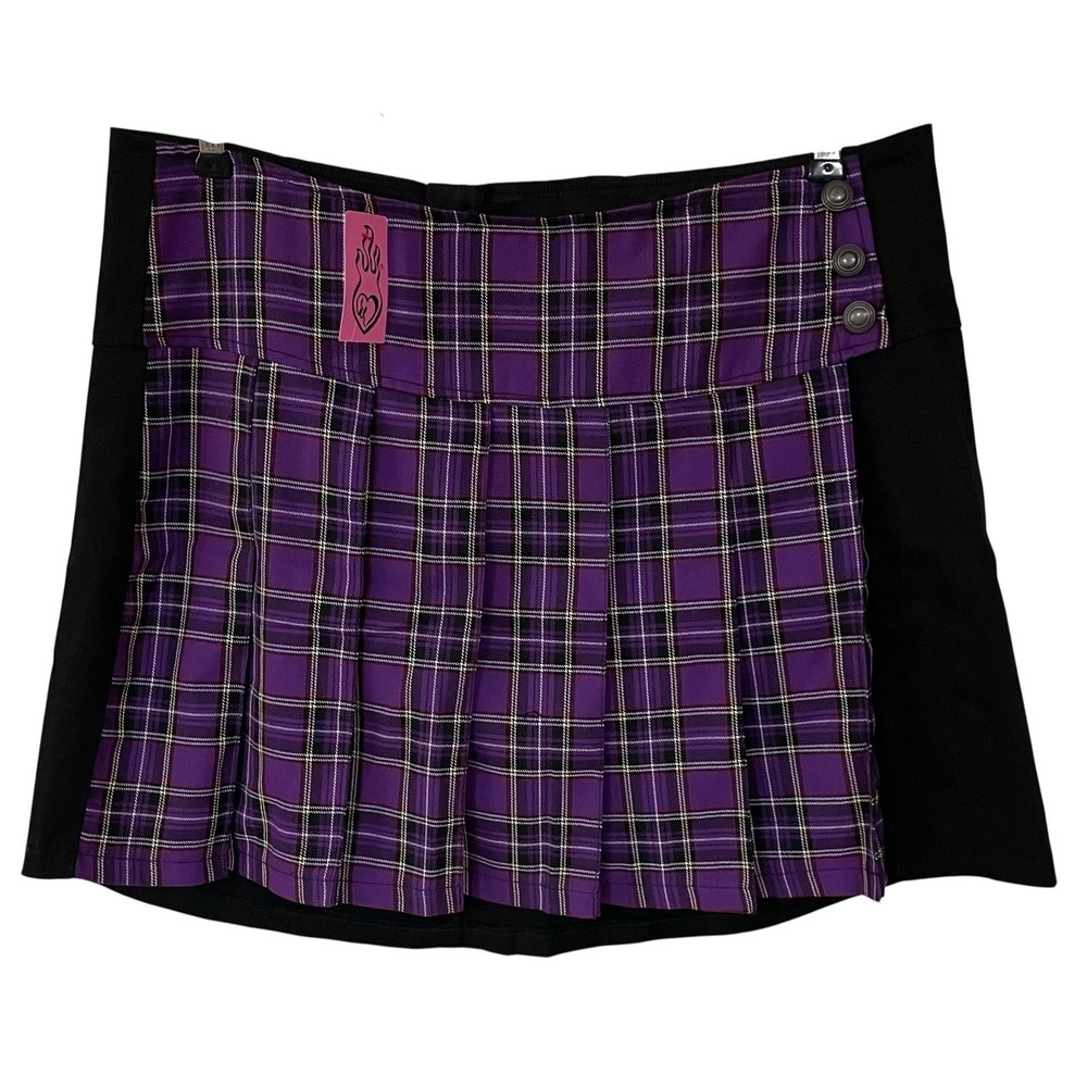 NWT Tripp NYC Purple Black Plaid Pleated Mini Skirt Goth Y2K Punk School Girl 16
